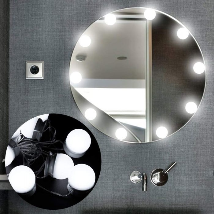 Cómo hacer un tocador de maquillaje con luces fácil. Tocador, espejo, luces LED, taburete y organizador de maquillaje.