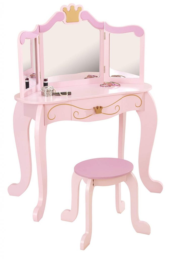 Cómo hacer un tocador de maquillaje con luces fácil. Tocador, espejo, luces LED, taburete y organizador de maquillaje.