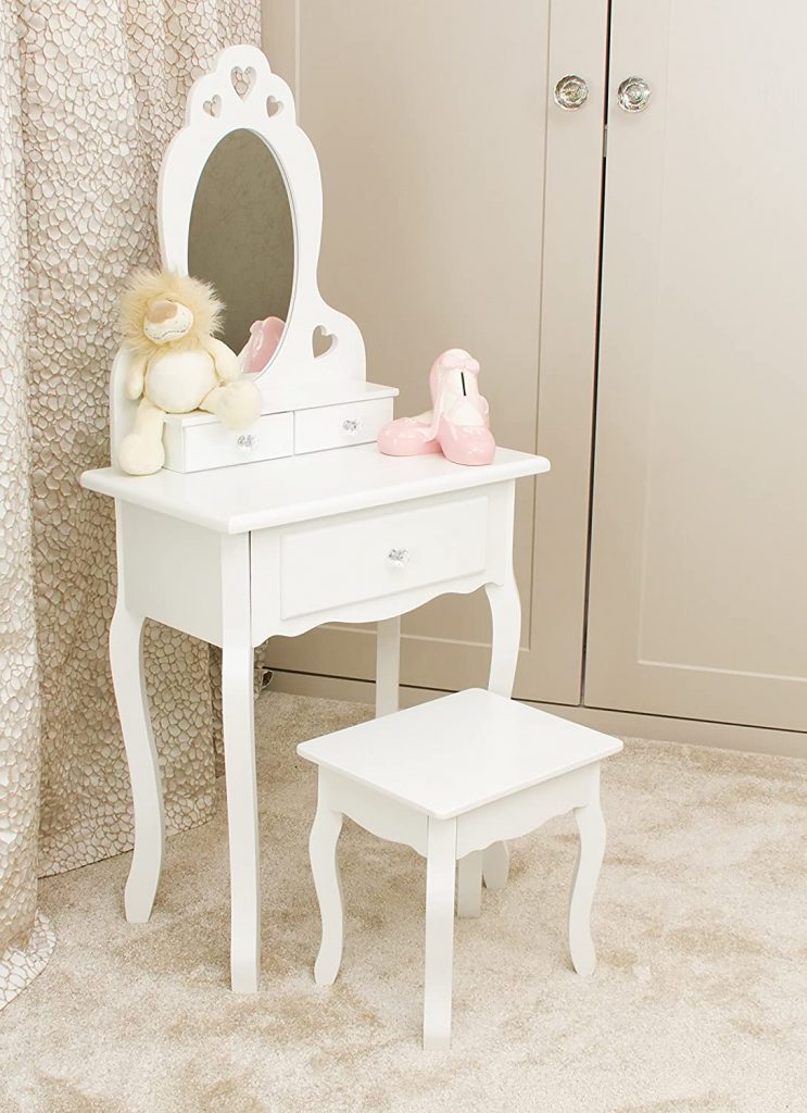 TOCADOR DE MAQUILLAJE PARA NIÑA. Cómo hacer un tocador de maquillaje con luces. Mesa tocador, espejo, luces LED, taburete y organizador de maquillaje.