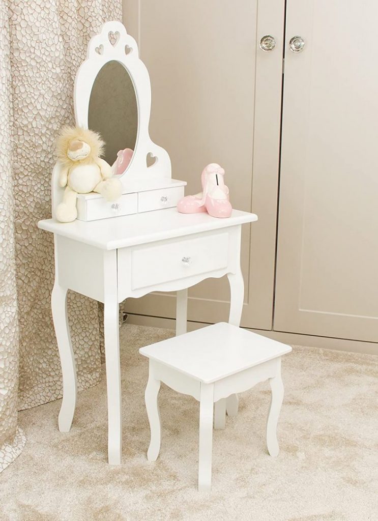 TOCADOR DE MAQUILLAJE PARA NIÑA. Cómo hacer un tocador de maquillaje con luces. Mesa tocador, espejo, luces LED, taburete y organizador de maquillaje.