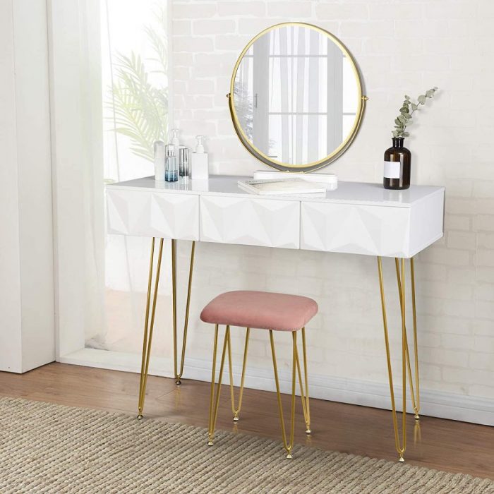 Tocador. Cómo hacer un tocador de maquillaje con luces. Mesa tocador, espejo, luces LED, taburete y organizador de maquillaje.