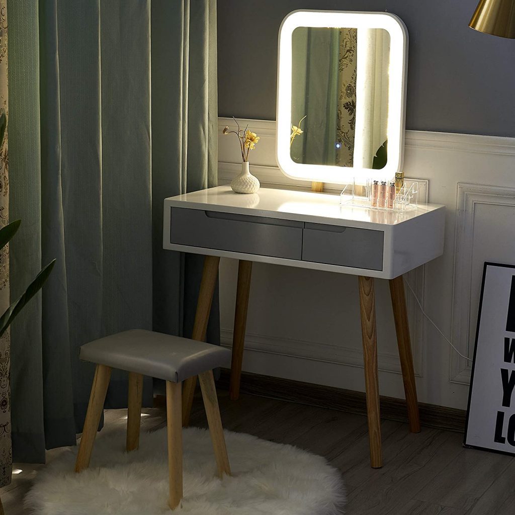 Tocador. Cómo hacer un tocador de maquillaje con luces. Mesa tocador, espejo, luces LED, taburete y organizador de maquillaje.