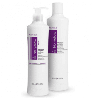Fanola No Yellow. Champú azul morado violeta para matizar el pelo color amarillo pollo. Los mejores champús azules. Matizador mechas rubias Oribe Bright Blonde