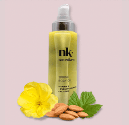Naturalkirei Spring body oil. Aceite vitamina e. Propiedades antioxidantes. Cosmética natural hidratante y antiedad para la piel.