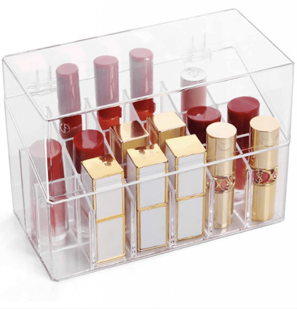 organizador de barras de labios ¿Cómo organizar maquillaje y cosméticos? Limpio y ordenado con organizadores acrílicos, cajas apilables, cajoneras, divisores...