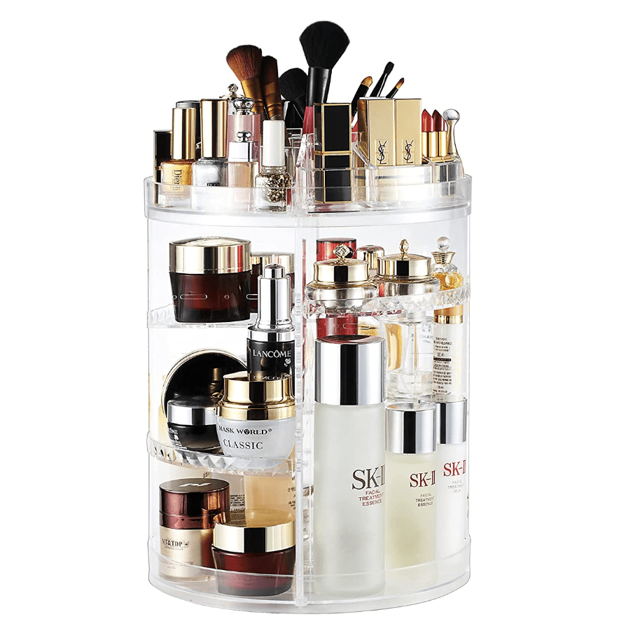 organizador rotativo maquillaje ¿Cómo organizar maquillaje y cosméticos? Limpio y ordenado con organizadores acrílicos, cajas apilables, cajoneras, divisores...
